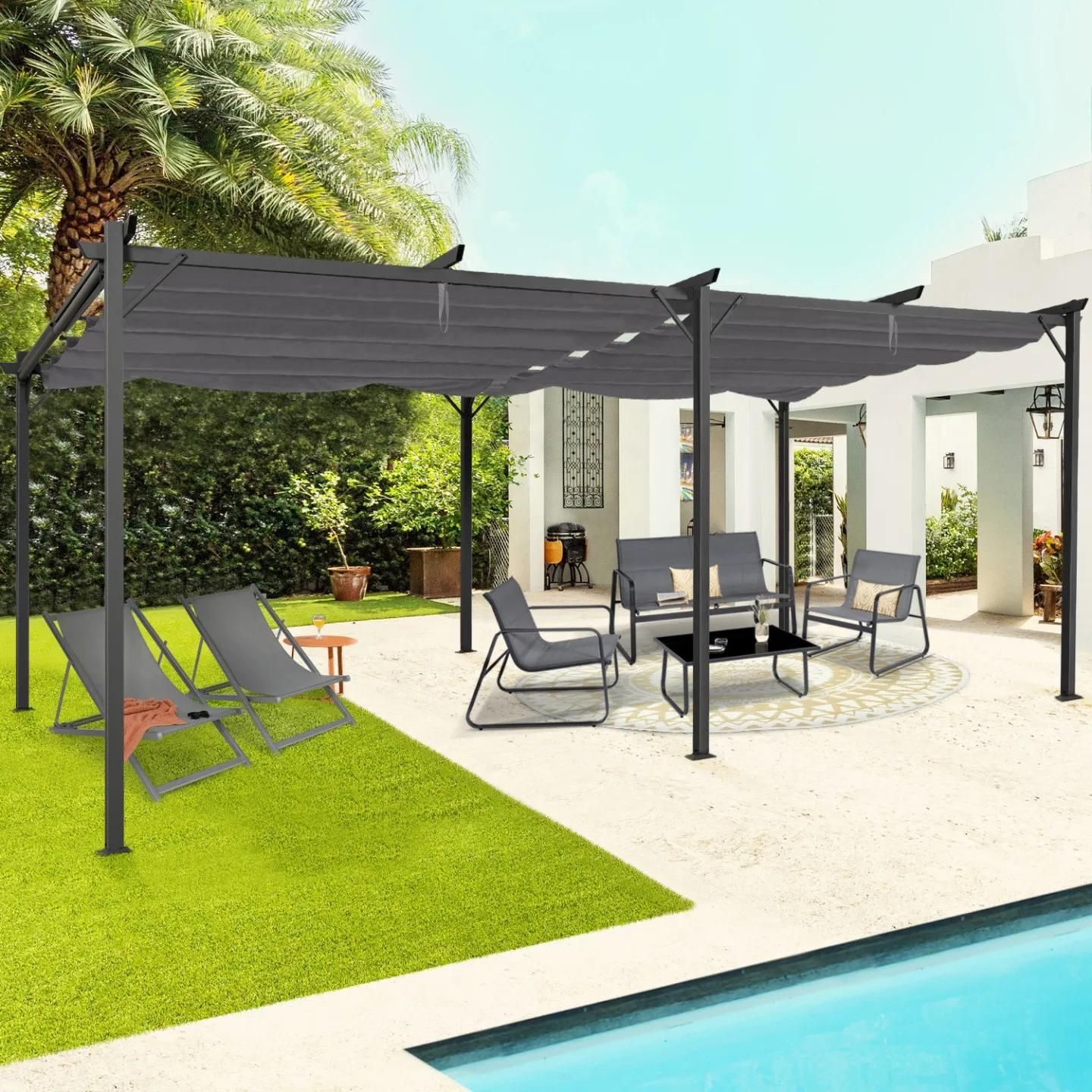 Pergola toit r&eacute;tractable 6 pieds 3x6 M tonnelle gris anthracite