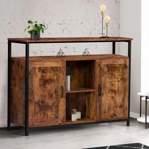 Buffet 2 Portes Dayton Avec Étagères Effet Vieilli Design Industriel