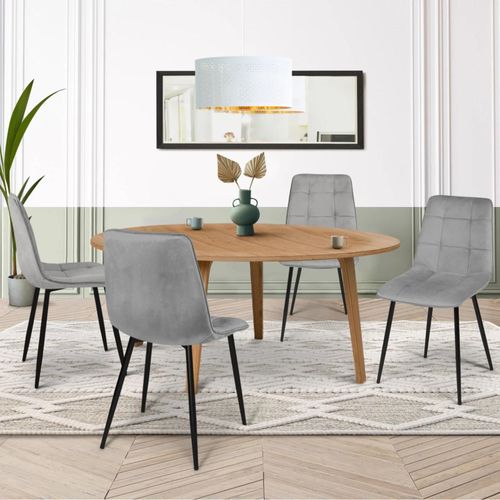 Lot De 4 Chaises Mila En Velours Gris Clair Pour Salle À Manger