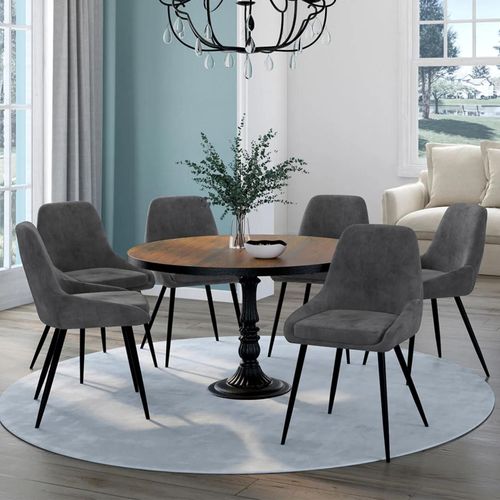 Idmarket Lot De 6 Chaises Thalya En Velours Gris Foncé Avec Accoudoirs