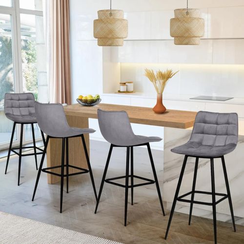 Lot De 4 Tabourets De Bar Mady En Velours Gris Clair