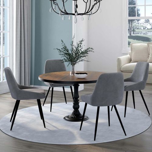 Idmarket Lot De 4 Chaises Thalya En Velours Gris Clair Avec Accoudoirs