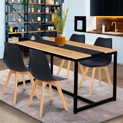 Table À Manger Dover 4 Personnes Bande Centrale Noire Design Industriel 120 Cm