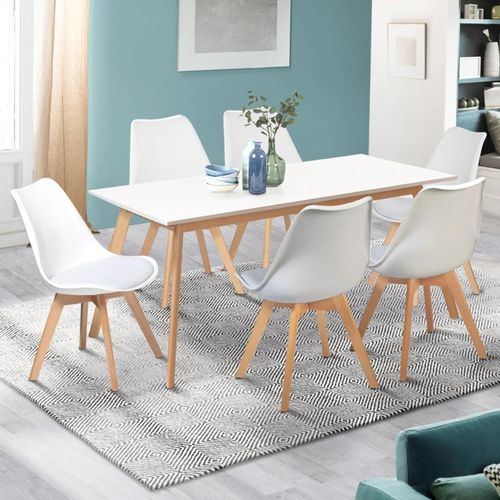 Ensemble Table À Manger Extensible Inga 160-200 Cm Et 6 Chaises Sara Blanches Design Scandinave