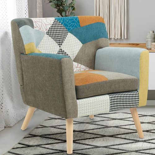 Fauteuil Scandinave Liv En Tissu Patchwork Multicouleur