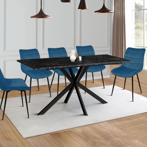 Table À Manger Alaska 6-8 Personnes Effet Marbre Noir Et Pied Araignée Métal 160 Cm