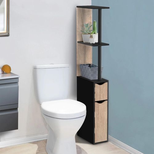 Meuble Wc Étagère Bois Willy 2 Portes Noir Et Hêtre