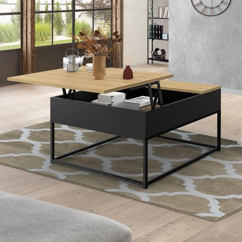 Idmarket Table Basse Carrée Noire Plateau Relevable Façon Hêtre Boston Design Industriel