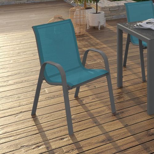 Lot De 6 Chaises De Jardin Lyma Métal Et Textilène Empilables Bleu Canard