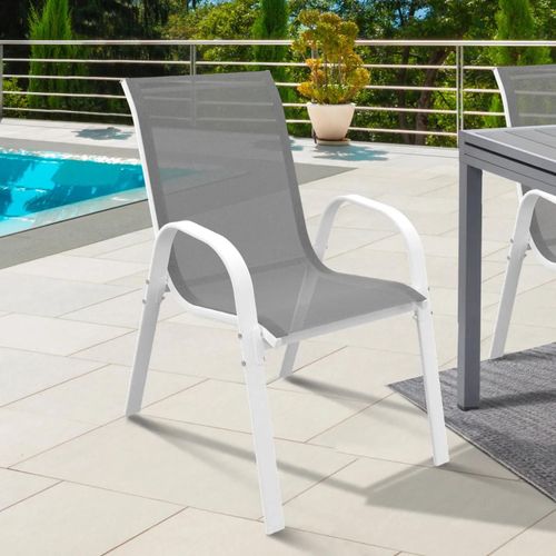 Lot De 4 Chaises De Jardin Lyma Métal Et Textilène Empilables Blanc Et Gris