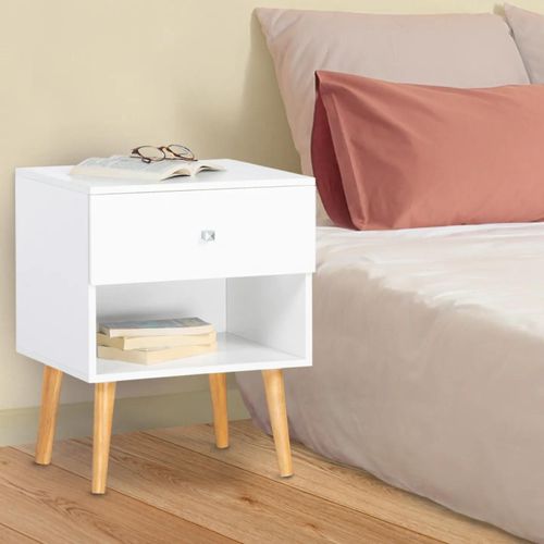 Lot De 2 Tables De Chevet Emmie 1 Tiroir Scandinaves Bois Et Blanc