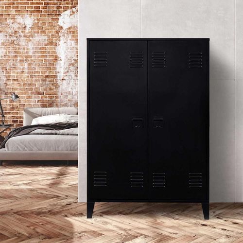 Armoire Basse Ester 2 Portes Métal Noir Design Industriel