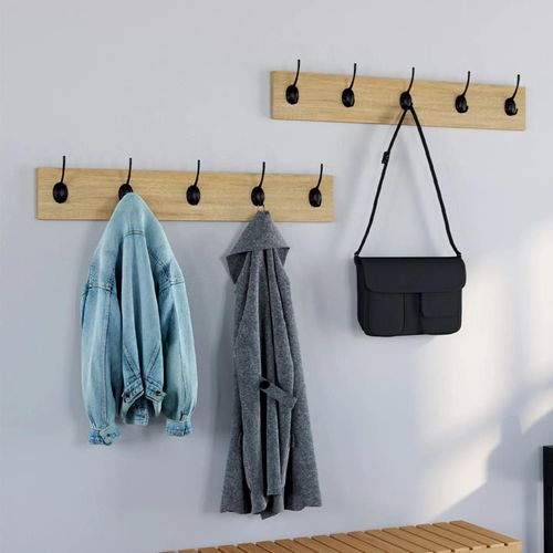 Lot de 2 porte-manteaux muraux avec 5 patères bois et métal detroit design industriel