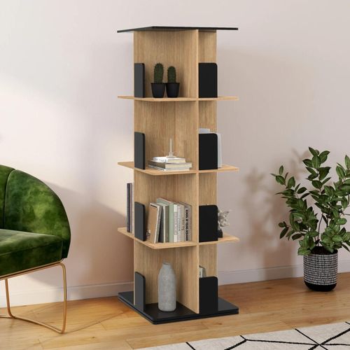 Etagère Bibliothèque Rotative 4 Niveaux Rapha Noir Et Effet Bois