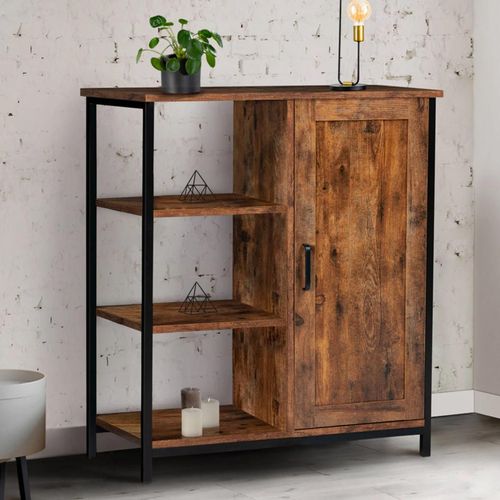 Buffet D'appoint 3 Étagères Et Placard Dayton Effet Vieilli Design Industriel