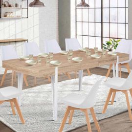 Table À Manger Extensible Rectangle Austria 6-10 Personnes Bois Pied Épingle Blanc 160-200 Cm