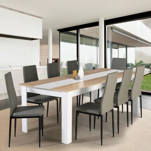 Table À Manger Georgia 8 Personnes Blanche Et Imitation Hêtre 160 X 90 Cm