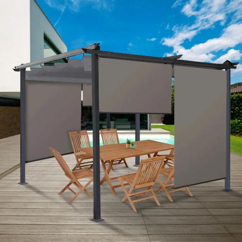 Lot De 3 Stores Enrouleurs Pour Pergola Taupe