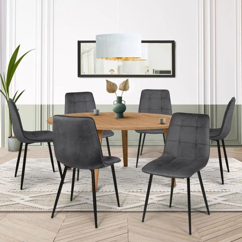 Lot De 6 Chaises Mila En Velours Gris Foncé Pour Salle À Manger