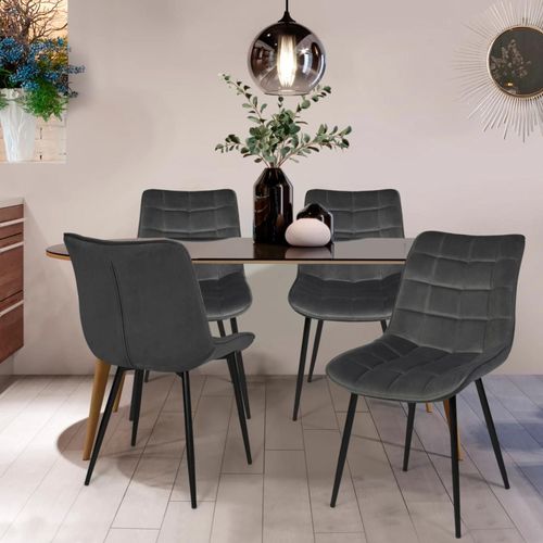 Lot De 4 Chaises Mady En Velours Gris Pour Salle À Manger - Idmarket