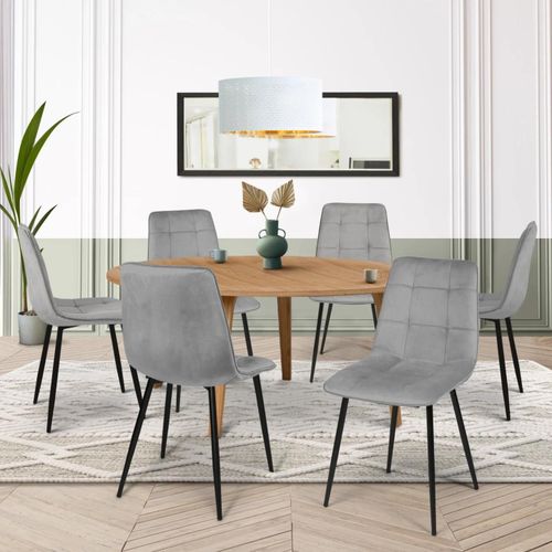 Lot De 6 Chaises Mila En Velours Gris Clair Pour Salle À Manger