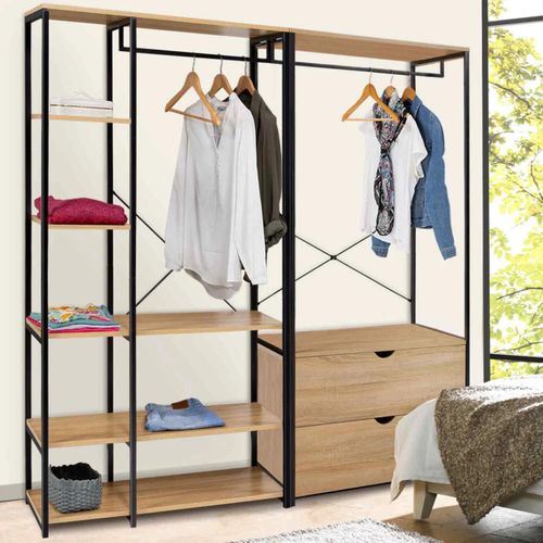 Dressing Modulable Double Penderie Étagères Et 2 Tiroirs Detroit Design Industriel