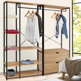 Dressing Modulable Double Penderie Étagères Et 2 Tiroirs Detroit Design Industriel