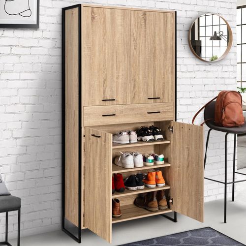 Armoire À Chaussures Luis 4 Portes 1 Tiroir Design Industriel H. 180 Cm