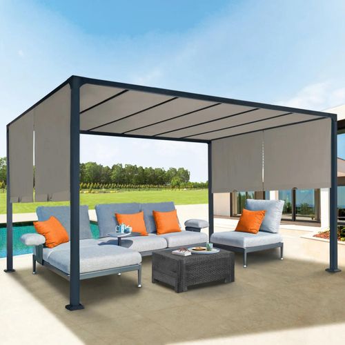 Pergola Coulissante 2 Pans 3x4 M Belvédère De Jardin Toile Taupe