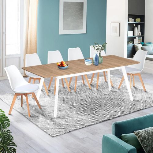 Table Scandinave Extensible Inga 160-200 Cm Plateau Bois Pieds Blancs