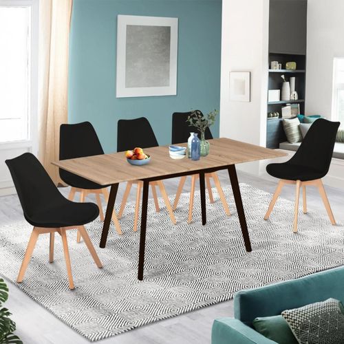 Table Scandinave Extensible Inga 120-160 Cm Plateau Bois Pieds Noirs
