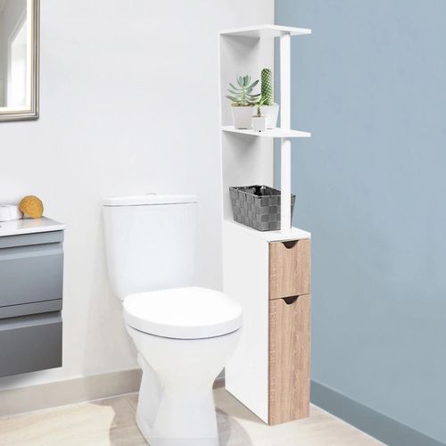 Meuble Wc Étagère Willy Bois Gain De Place Pour Toilette 2 Portes Hêtre