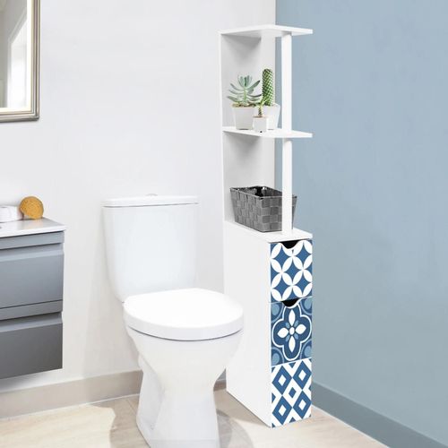 Meuble Wc Étagère Willy 2 Portes Motif Carreaux De Ciment Bleu