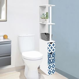 Meuble Wc Étagère Willy 2 Portes Motif Carreaux De Ciment Bleu