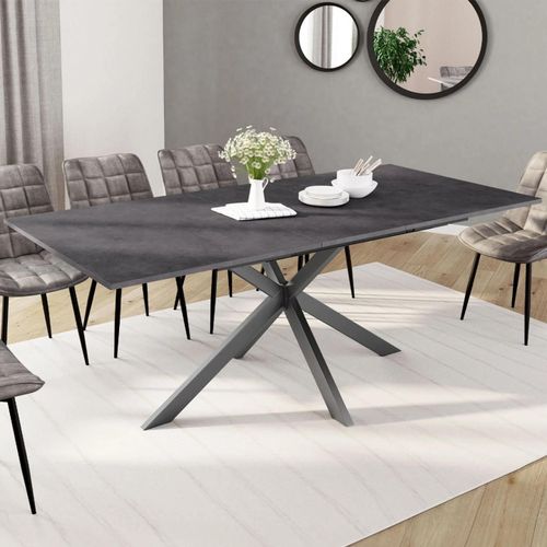 Table À Manger Extensible Rectangle Jaspe 6-10 Personnes Plateau Effet Béton Pied Araignée Gris Anthracite 160-200cm