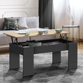 Table Basse Plateau Relevable Rectangulaire Tara Bois Noir Et Imitation Hêtre