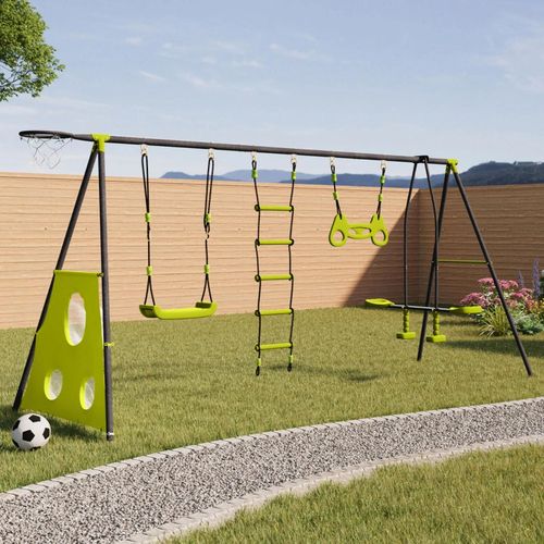 Balançoire 4 Portiques Pour Jardin Avec Panier De Basket Et But De Foot