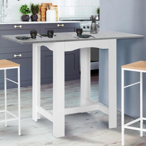 Table Haute De Bar Extensible Dona 2 À 4 Personnes Blanche Plateau Façon Béton 65-130 Cm