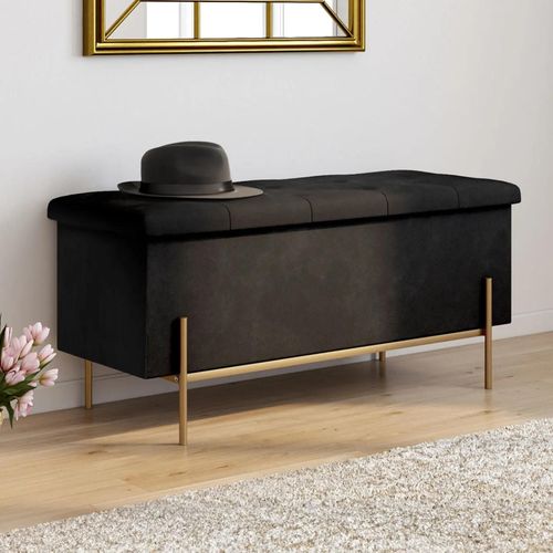 Banc Coffre Rangement Avec Pieds Métal Doré 100 Cm Velours Noir
