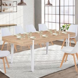 Table À Manger Rectangle Austria 10 Personnes Bois Pieds Épingle Blanc 200 Cm