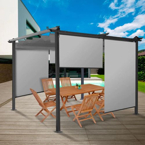 Lot De 2 Stores Enrouleurs L.124 X H. 225 Cm Pour Pergola Gris Clair