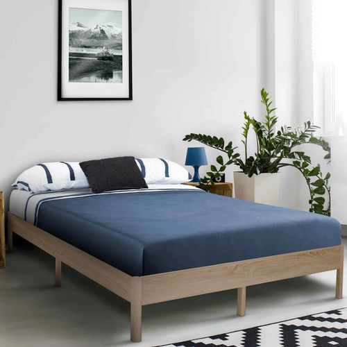 Cadre De Lit Double Yakuta Avec Sommier 140 X 190 Cm Effet Bois Naturel
