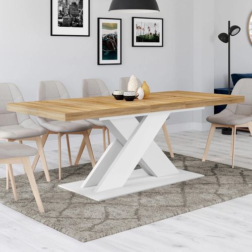 Idmarket Table À Manger Extensible Rectangle Alicia 6-10 Personnes Bois Et Blanc 160-200 Cm