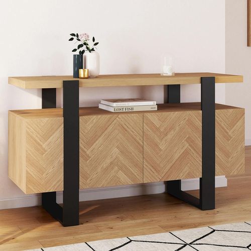 Buffet 140 Cm Cassius 4 Portes Effet Chevrons Et Noir