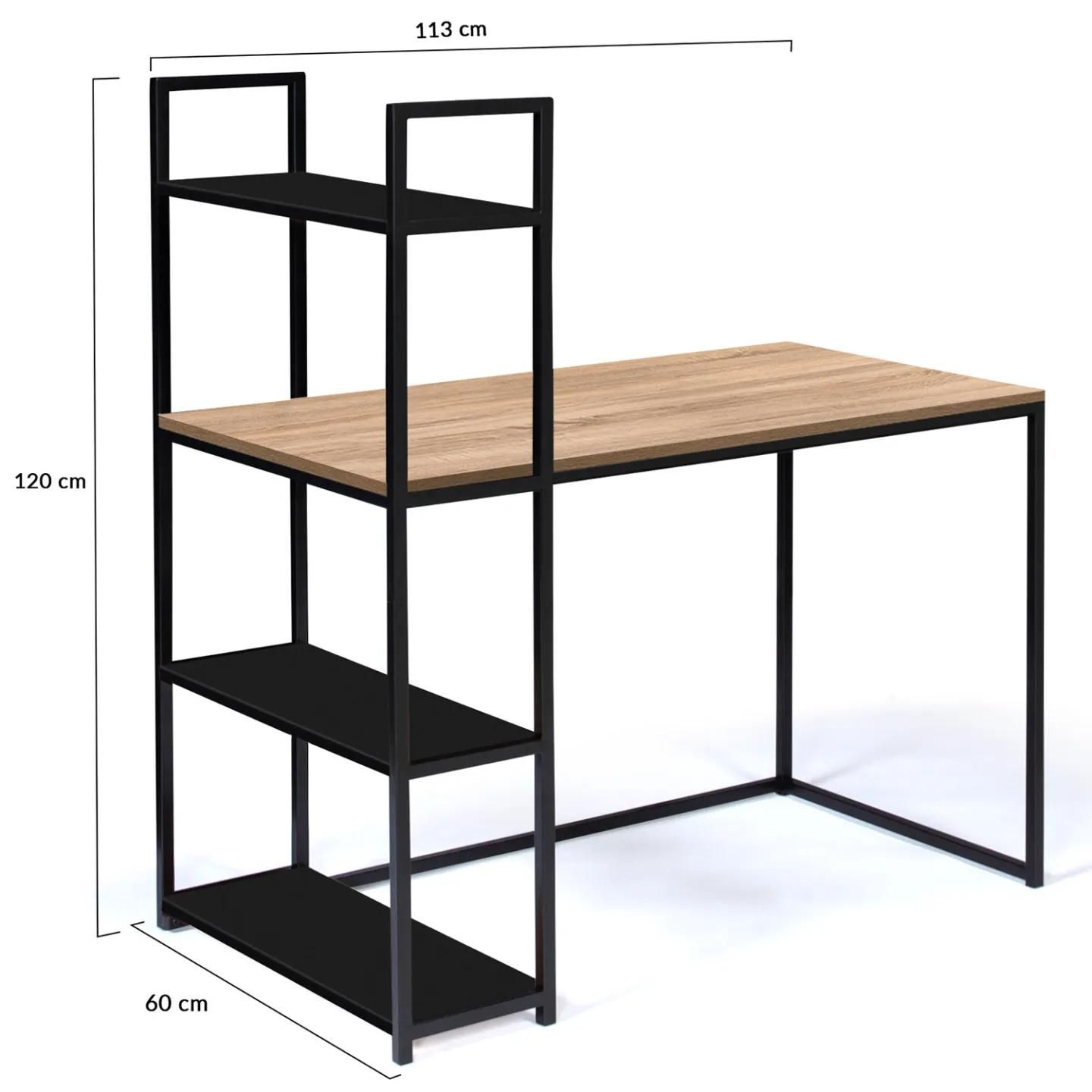 Bureau Bibliothque Boston Bois Et Noir Design Industriel - 4