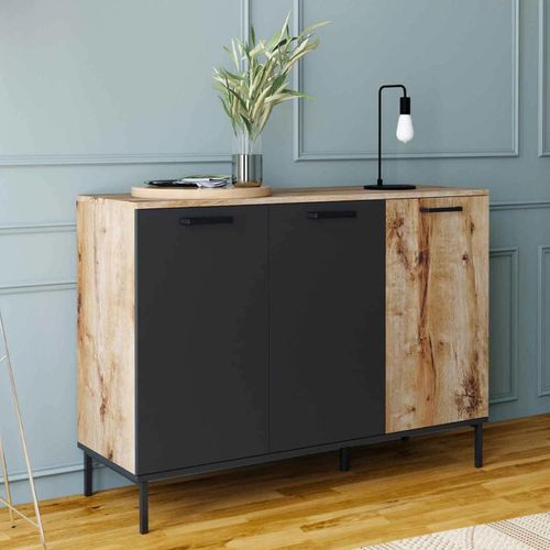 Buffet 110 Cm Oakland 3 Portes Bois Et Noir Design Industriel