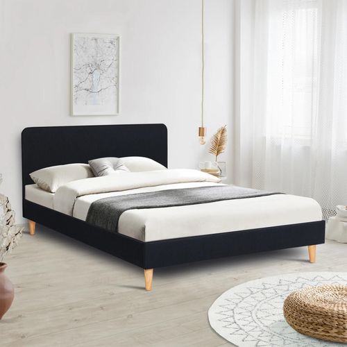 Lit Double Scandinave Balta 140 X 190 Cm Tissu Noir