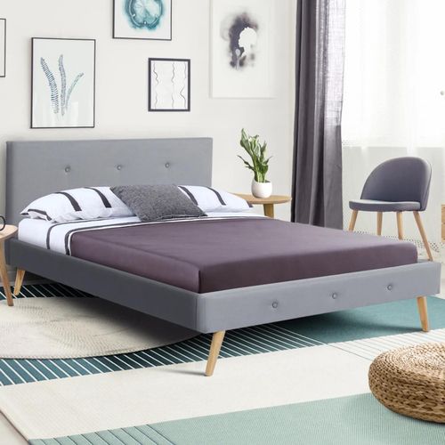 Lit Double Scandinave Oslo 140 X 190 Cm Tissu Gris Clair