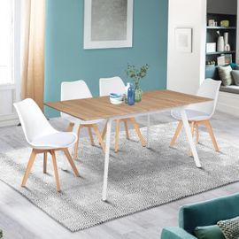 Table Scandinave Extensible Inga 120-160 Cm Plateau Bois Pieds Blancs