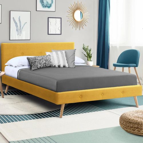 Lit Double Scandinave Oslo 140 X 190 Cm Tissu Jaune Moutarde